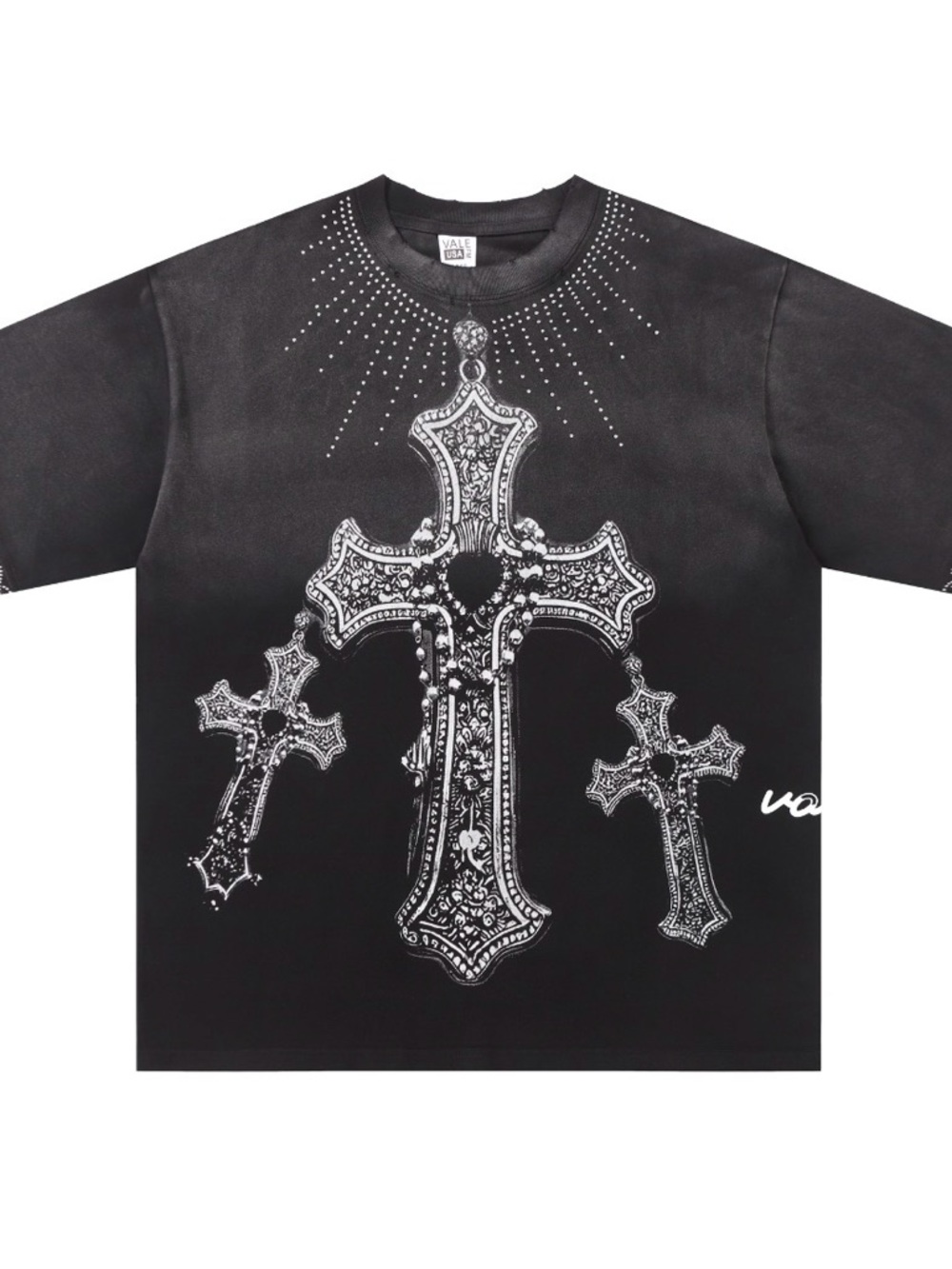 Valentino Black Tee with Ornate White Cross Motif